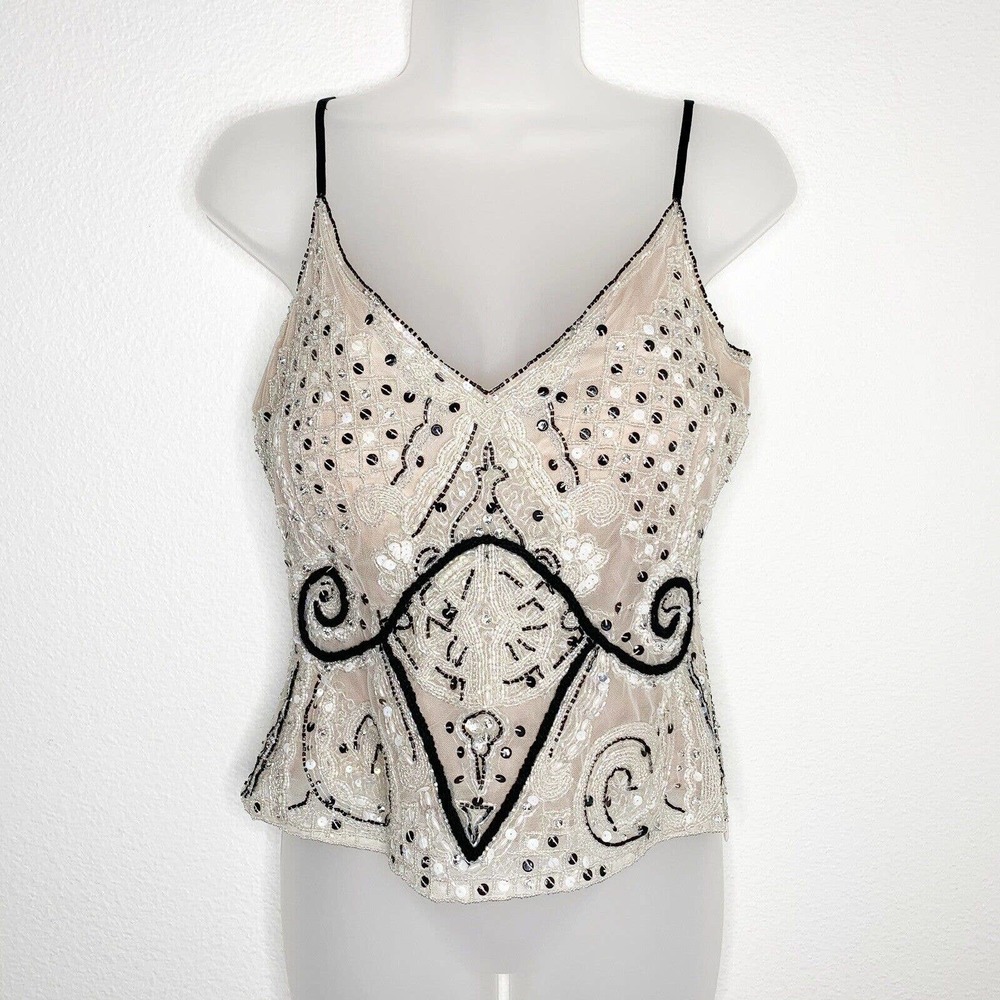 Tracy Reese Size 2 Blouse Beaded Silk Lined Sequin Cami Tank Top Nude